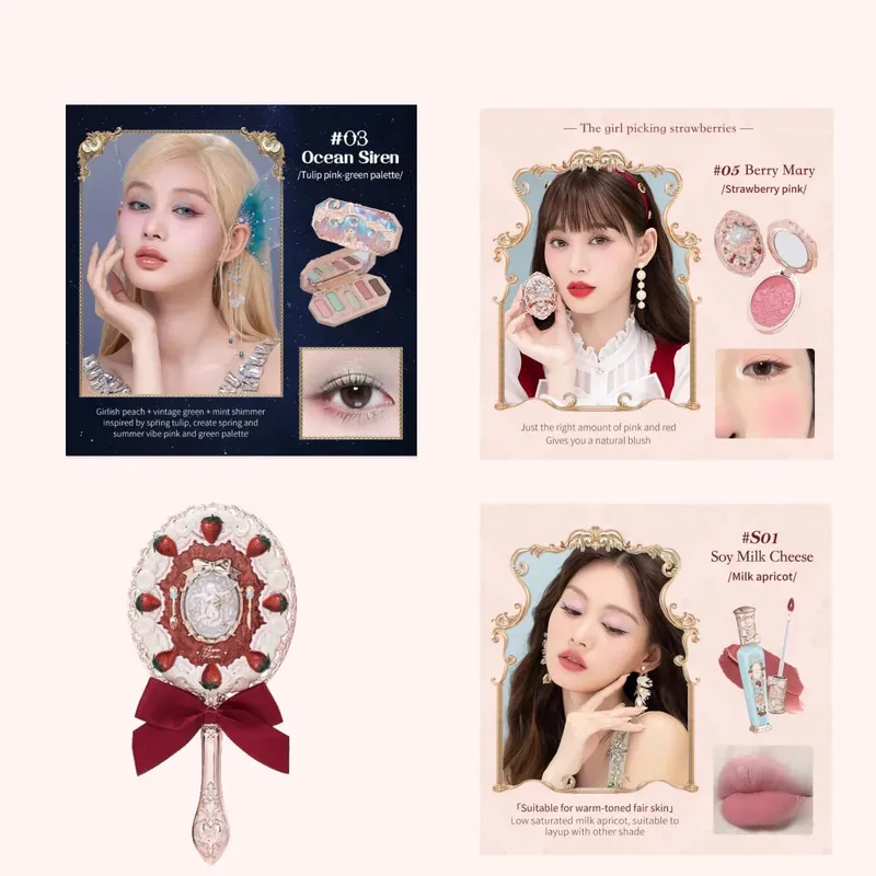 Conjunto completo de maquiagem Flor Knows Morango Rococó Glitter Matte Lipgloss Blush Power Velvet Batom Kit Conjuntos de perfume — image 15