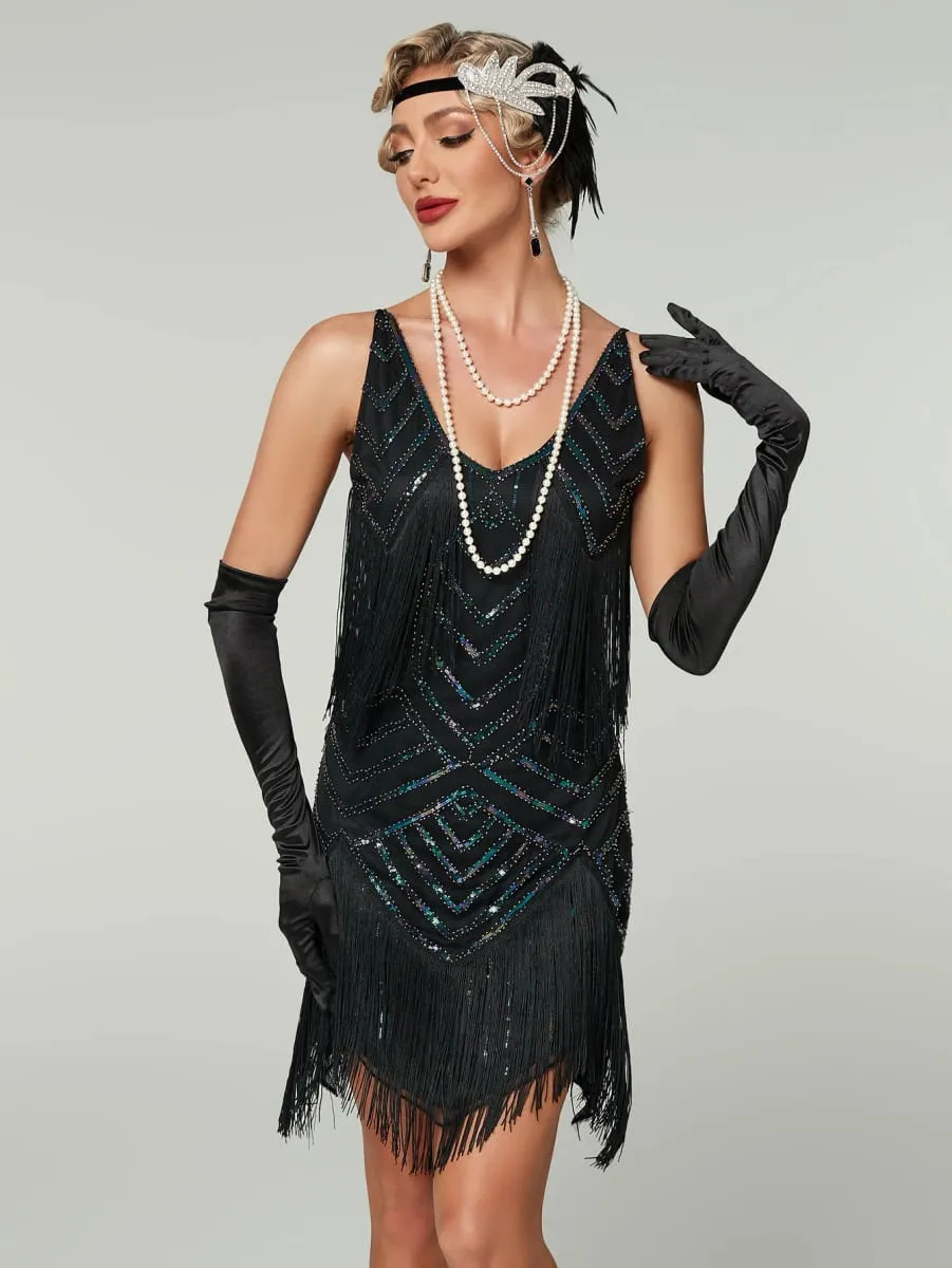Flapper Roaring PLUS ขนาด 20 S Great Lady ชุดมินิสั้น Gatsby Fringed เลื่อมลูกปัด Lady MINI Tassels ตกแต่งชุด — image 4