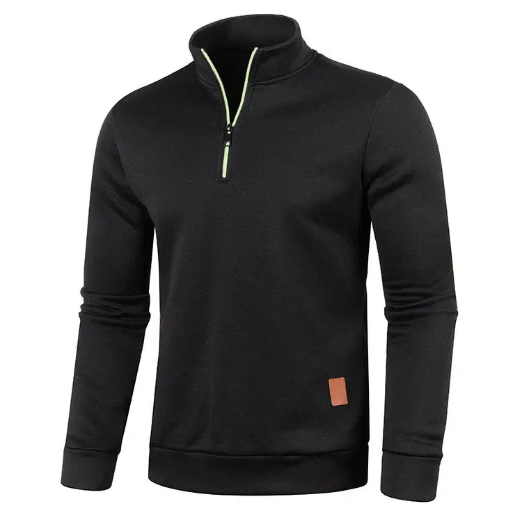 Autumn Men's Half Zipper Sweatshirt Long Sleeve Solid Color Pullover Turtleneck Streetwear Winter Warm Jacket Sport Coats — image 2