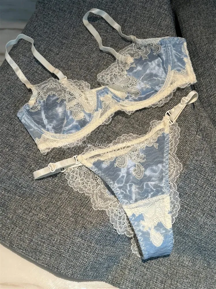 Intimo per ragazze in pizzo, sezione sottile, reggiseno lucido, lingerie push-up anti-cedimento, supporto per seni grandi, set di reggiseno piccolo — image 2