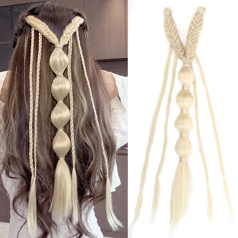 Clip in Braid Synthetic Hair Extensions Boho Festival Princess Braid Viking Renaissance Cosplay Wedding Hairpiece for Women — image 11