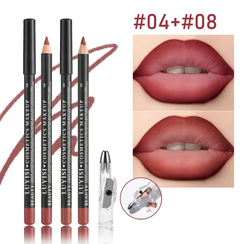 Set professionale di matite per labbra con temperamatite 2 matite per labbra impermeabili + 1 temperamatite Velluto opaco a lunga tenuta a prova di trasferimento
