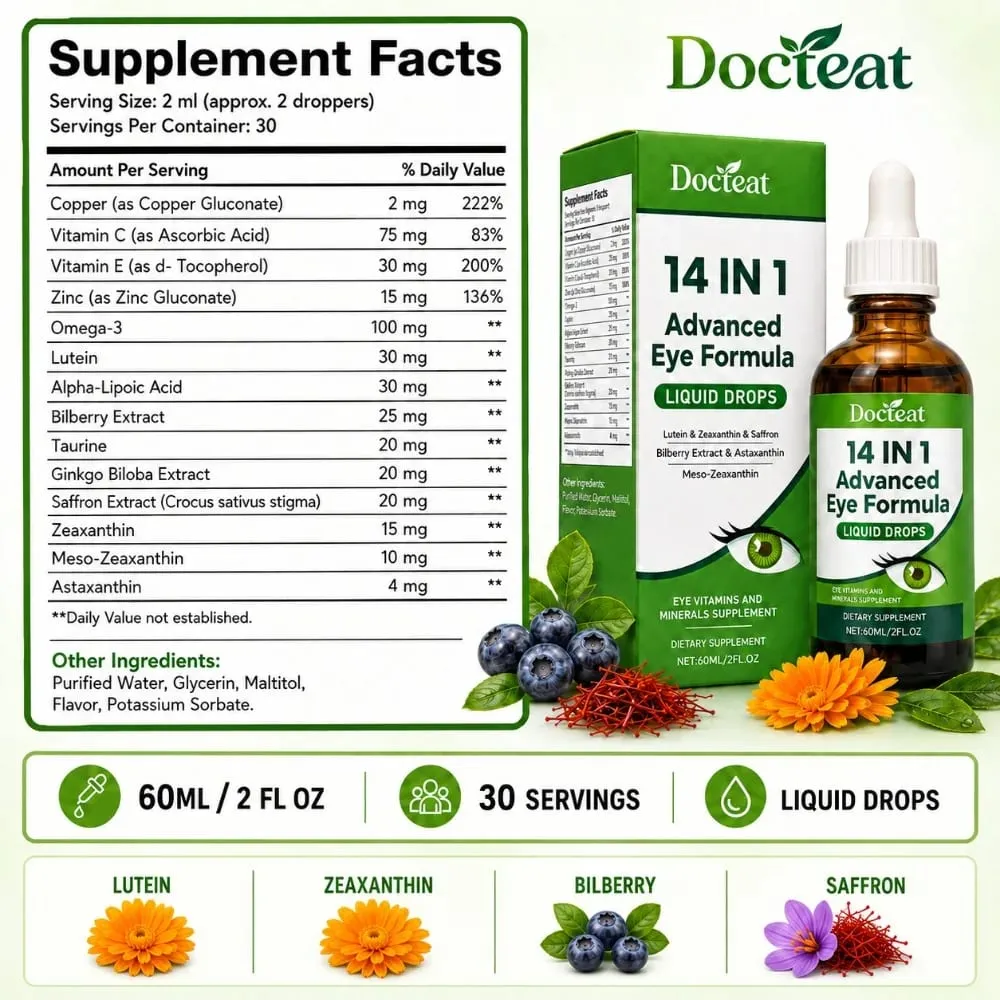 14 in 1 Eye Formula Liquid Drops – Lutein Zeaxanthin Saffron Astaxanthin Advanced Visual Support Antioxidant Blend 60ml — image 3