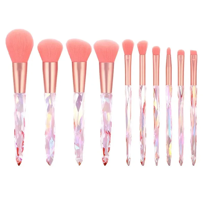 คริสตัลสีม่วง Handle ชุดแปรงแต่งหน้าผมสังเคราะห์นุ่ม Foundation Blush Eye Shadow แปรงเครื่องสำอาง Kit