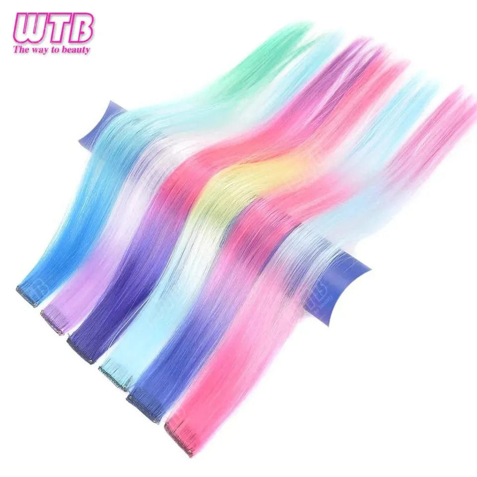 Synthetic Colored Clip in Hair Extensions Straight Hairpiece Multi-Colors Party Highlights Clip in Synthetic for Women Girls — image 2