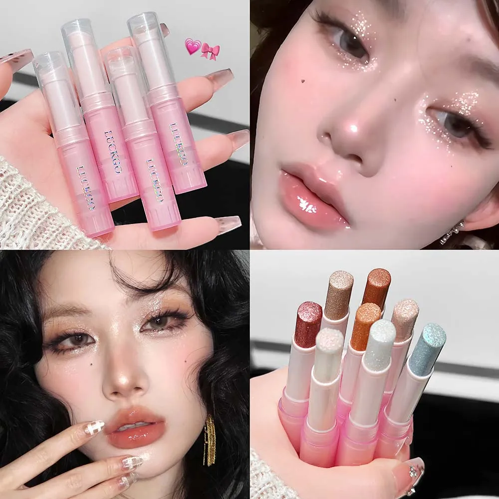 Funkelnder wasserfester Lidschatten-Textmarker, blauer Diamant-Gelee-Lidschattenstift, glitzernder rosa lila Lidschatten, erhellt das Make-up — image 4