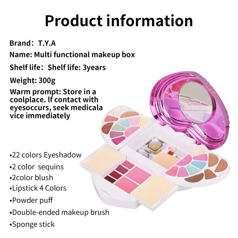 Kit trucco Set completo per donna Multifunzionale Tutto in una scatola 32 colori Cipria Ombretto Evidenziatore Pennello Tavolozza trucco — image 3