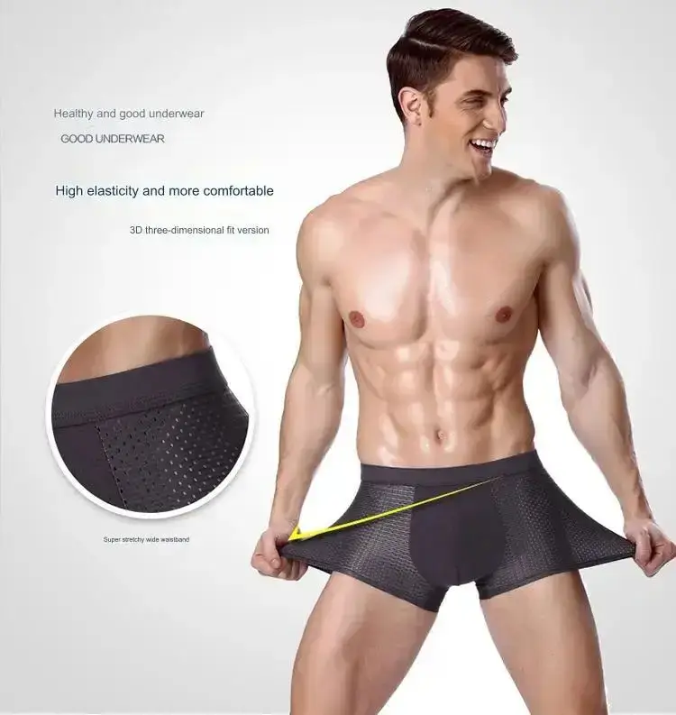 4 PCS/Lot Men's Panties Ice Silk Underpants Breathable Summer Man Shorts Boxers Underwear Homme Bamboo Hole Large Size 2XL-6XL — image 15