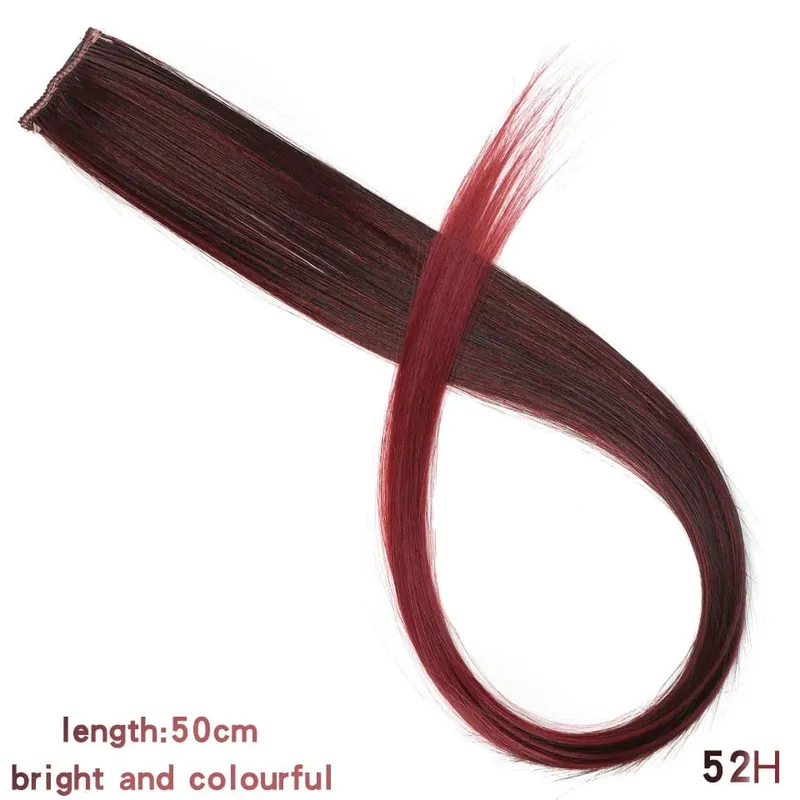 Extensions de cheveux synthétiques lisses et longues à reflets arc-en-ciel, 22 pouces, Clip en une seule pièce, ombré rose violet vert jaune pour femmes — image 30