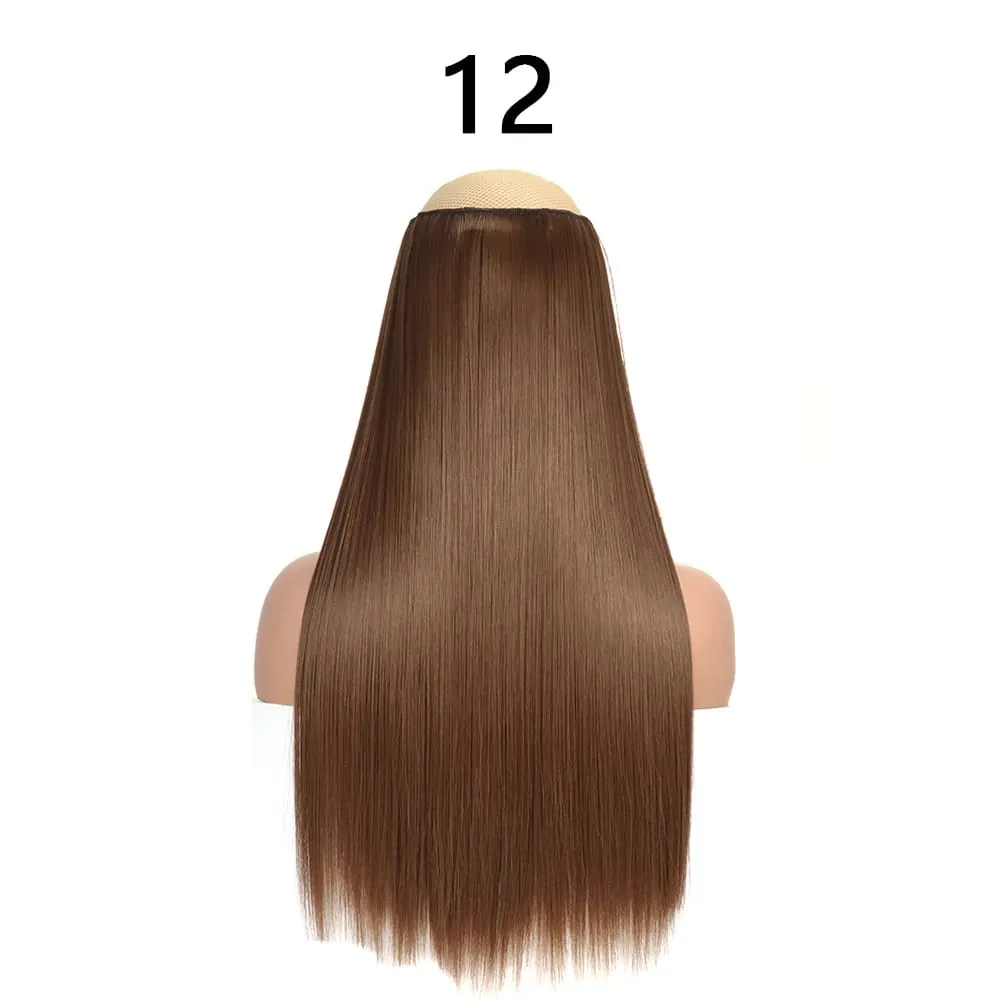 สังเคราะห์ 24 นิ้ว One Piece 5 คลิปยาวตรงทรงผมทนความร้อนปลอม Hairpiece สำหรับผู้หญิง NATURAL Brow — image 13