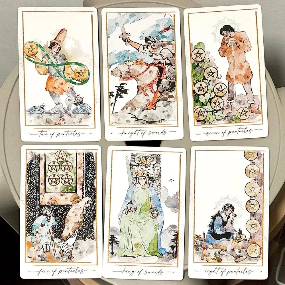 Modern Hue Tarot Deck - 78 Watercolor Tarot Cards 12*7cm Based on RWS Imagery - Aesthetic Divination Cards Double-embossed — image 4