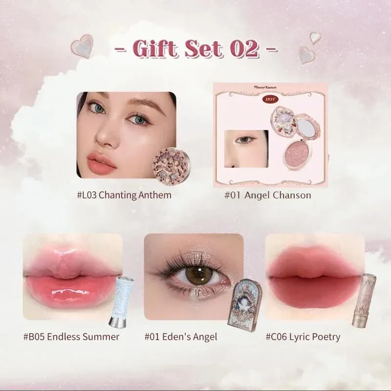 Flower Knows Makeup Kit Set regalo completo per trucco professionale Sirena Ombretto Angel Highlight Swan Rossetto Set da 5 pezzi — image 3