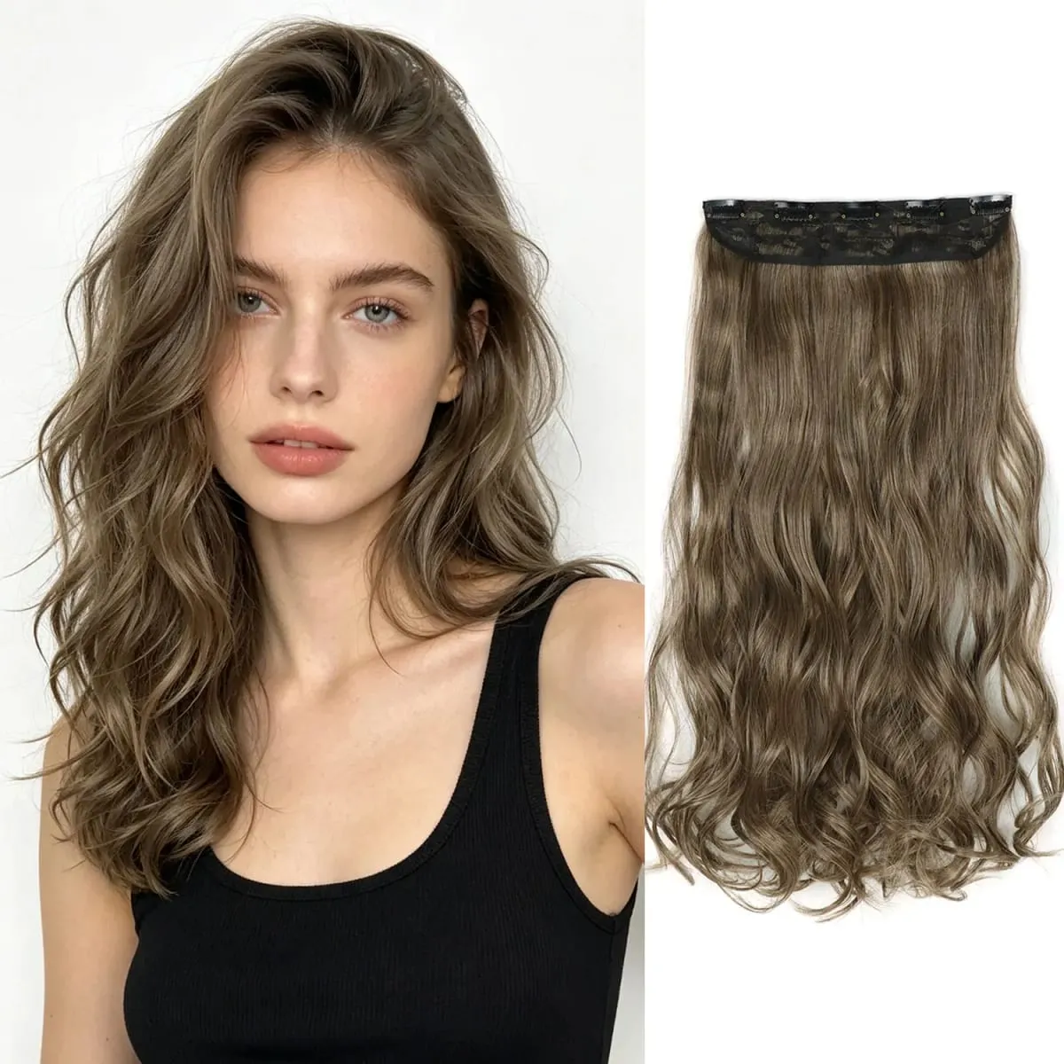 Synthetic clip in hair extensions 5 clips in one piece high temperature fiber wavy hairpieces for women daily party holiday — image 9