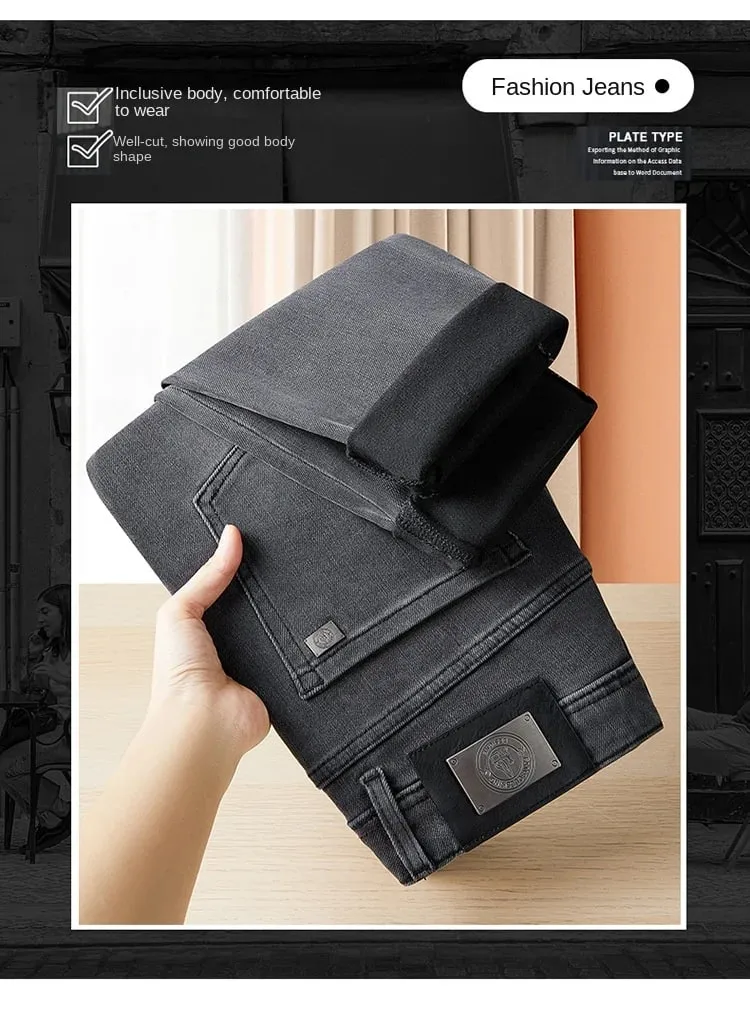 Jeans grigi leggeri di lusso per uomo 2024Autunno e inverno Semplicità Pantaloni alla moda di fascia alta elasticizzati slim-fit alla moda