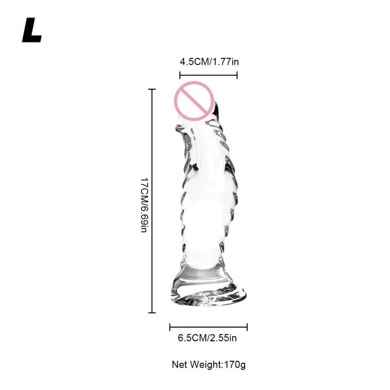 Dildo Kaca Spiral Bening Kristal dengan Dasar Cangkir Hisap Kuat Mainan Seks Vagina Anal Realistis Transparan untuk Pasangan Wanita Pria