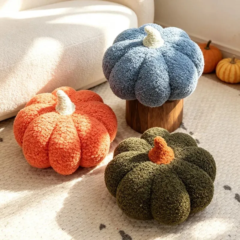 Mehrfarbiges Kürbis-Plüschkissen, weich gefülltes Kürbiskissen, Heimdekoration, süßes Plüschtier, Halloween-Geschenk, Nachttischkissen