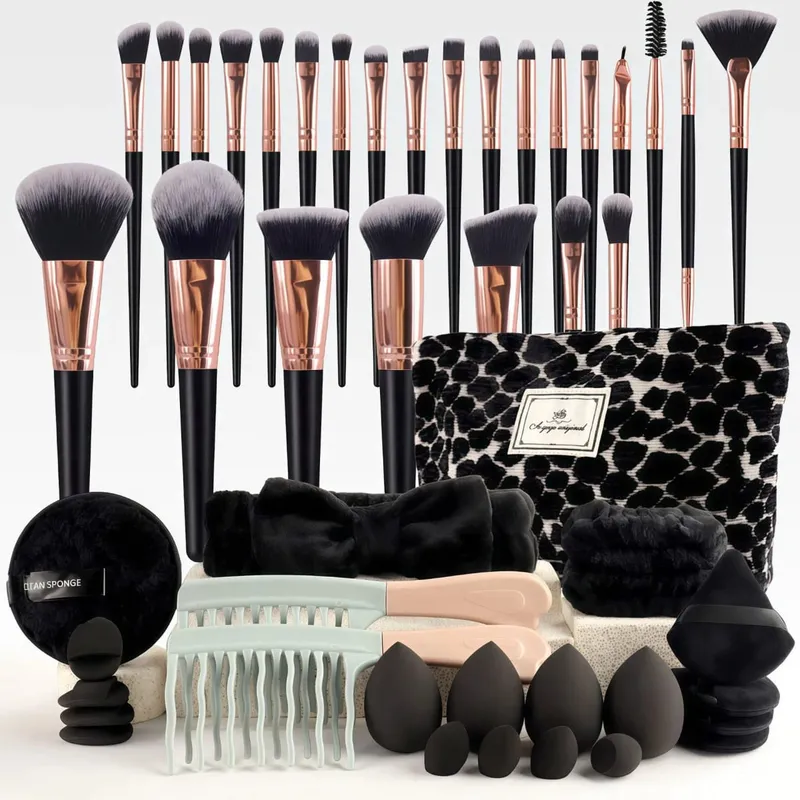 Professional Makeup Brushes Set with Sponges Kit for Foundation Eyeshadow Highlighter Blush Concealer Powder Cosmetic Tools