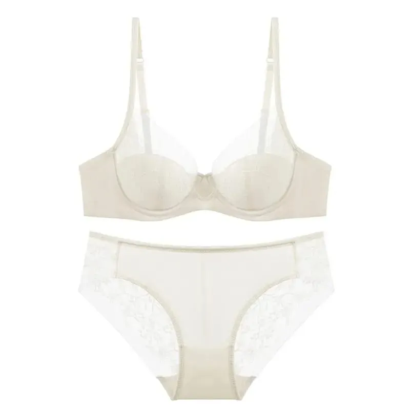 Women Lace Lingerie Set Thin Cup Minimizer Bra Panty Kit Full Coverage Breathable Intimates for Big BustFashion Daily Underwear — image 9