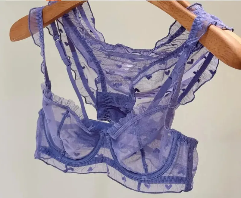 Set di reggiseno antitraccia con coppa a triangolo in raso sexy, confortevole lingerie wireless per seni grandi — image 8