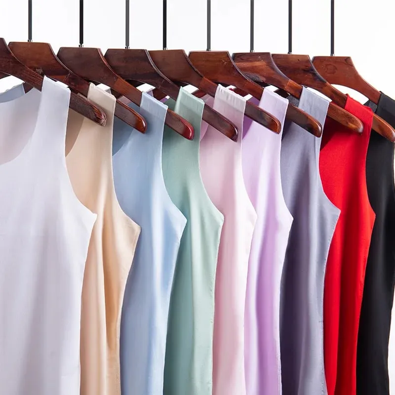 1pcs Musim Panas Wanita Lelaki Tops Tank Nipis Seamless Ice Sutera Vest Seluar Dalam Seluar Dalam Pelajar Slim Vest Gaya Korea Baju Atasan Tanpa Lengan — image 2