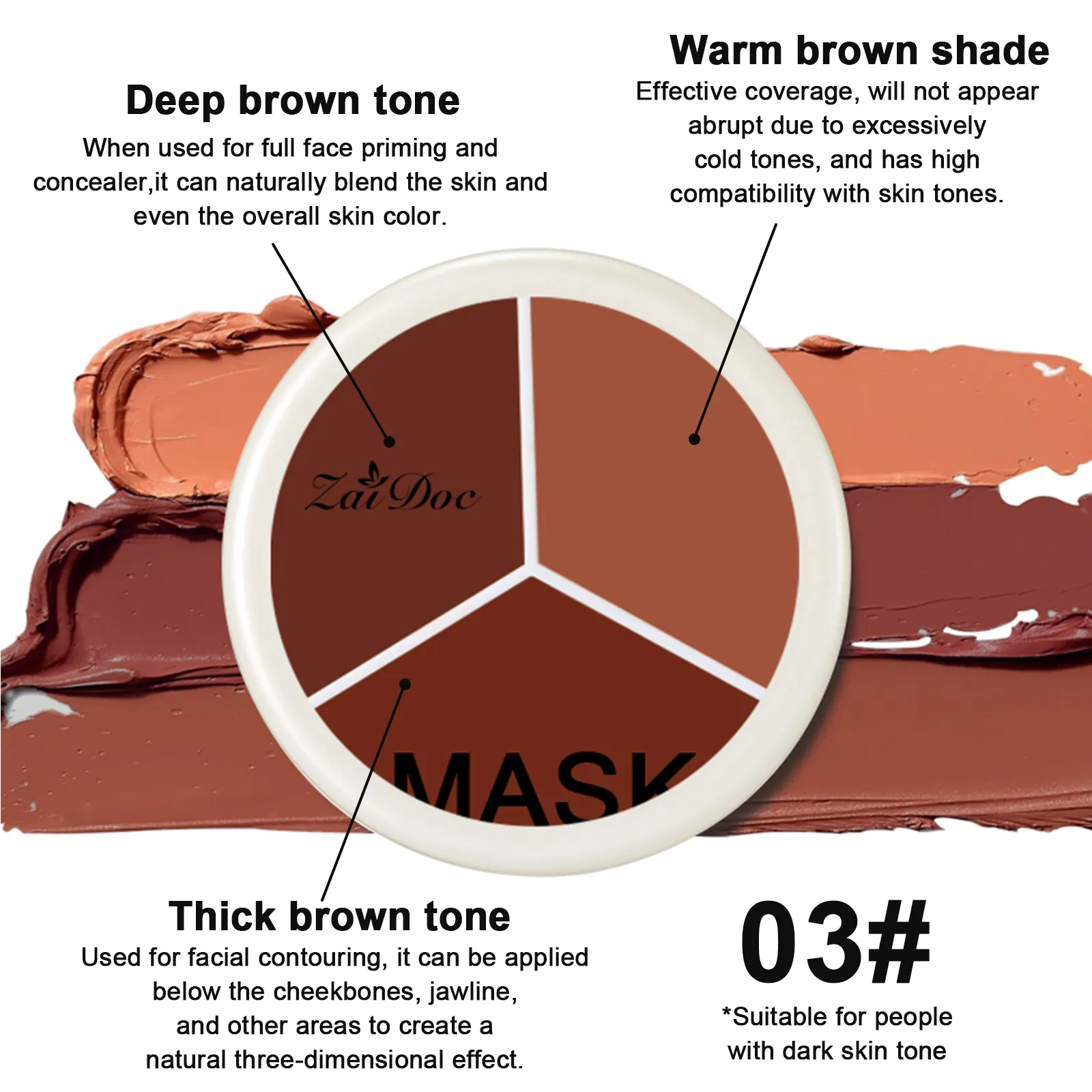 ZaiDoc 3 สีคอนซีลเลอร์ Palette Full Coverage Long Lasting Cream Corrector สำหรับสิว Dark Circles Eye กระเป๋าธรรมชาติแต่งหน้า 15g แต่ละ — image 5