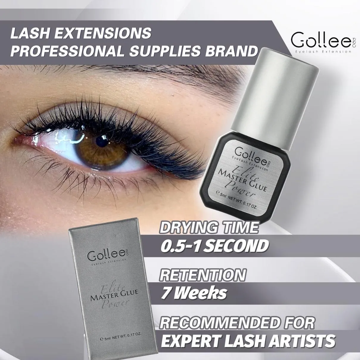 Gollee สำหรับ Master of Eyelash Grafting 0.5s แห้งเร็วการเก็บรักษา 6-8 สัปดาห์ Eyelash Extension กาวกันน้ำ Max Bonding — image 3