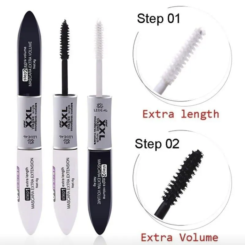 Ultraschwarze doppelseitige Mascara-Faser, die langanhaltendes Augen-Make-up verlängert und Volumen verleiht, mit schwarzen und weißen Bürstenköpfen — image 4