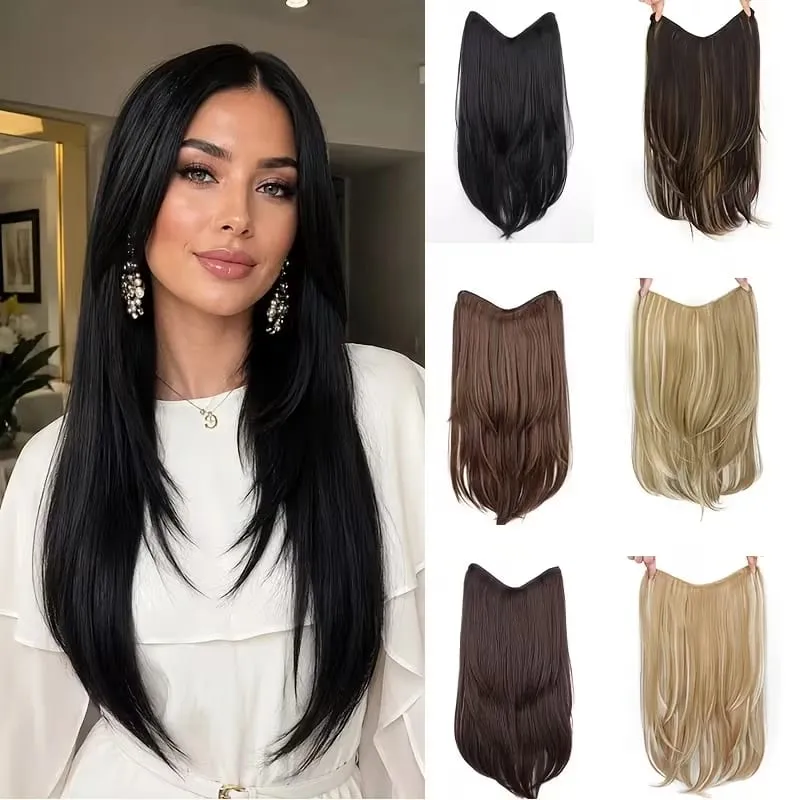 Extension capillaire synthétique multicouche longue et lisse de 22 pouces, postiche en Fiber de Style BB Clip pour femmes, usage quotidien, confiante et élégante — image 2