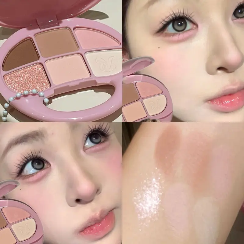 Disco per ombretti a sei colori rosa marrone Palette di ombretti perlescenti opachi a bassa saturazione Trucco coreano Cosmetico per occhi luccicante opaco — image 1