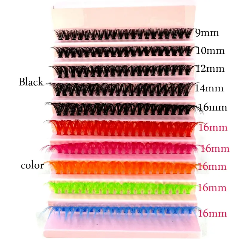 120 grappoli di ciglia a 6 colori + neri grappoli di ciglia colorate ciglia singole D-roll per occhi finti colorati