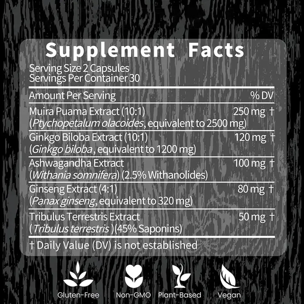 Suplemen Herba Kayu Potensi dengan Ginseng Ashwagandha 60 Kapsul Tenaga Adaptogen Stamina Antioksidan Imun Kesihatan Usus — image 6