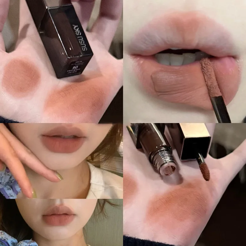 Wasserdichter Punk Gothic Mattschwarzer Lippenstift Lila Lipgloss Make-up Mousse Lippenschlamm Dunkelrot Brauner Lippenstift Antihaft-Cup-Lippentönung — image 10
