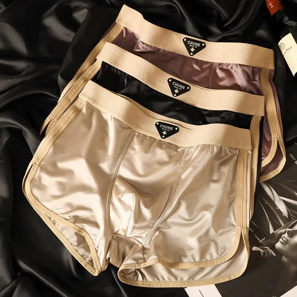 3 ชิ้น/แพ็คหรูหราซาตินเหมือนผ้าไหมน้ำแข็งกางเกงในชายดูดความชื้นBreathable Double-Layerผ้าไหมเป้านักมวยกางเกงยืดหยุ่นสูง 3256809382495730 — image 14