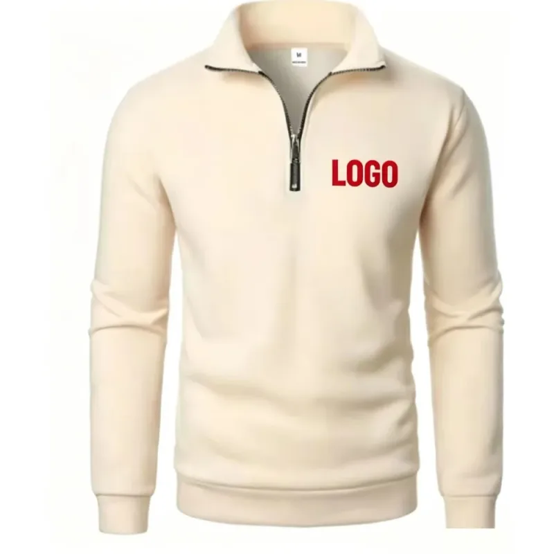 Free customization of men's spring and autumn new casual half-chain stand-up collar cardigan the trend of simple and loose over — image 5