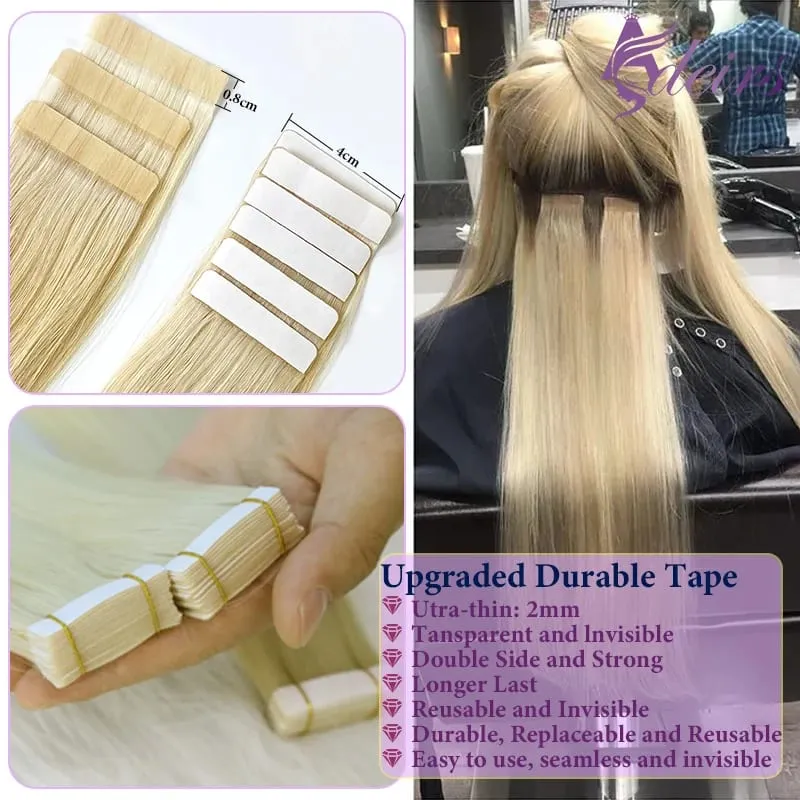 Tape in Human Hair Extensions Natural Seamless Invisible Soft 14"-24" Real Natural Hair Remy Quality Straight Black Brown — image 3