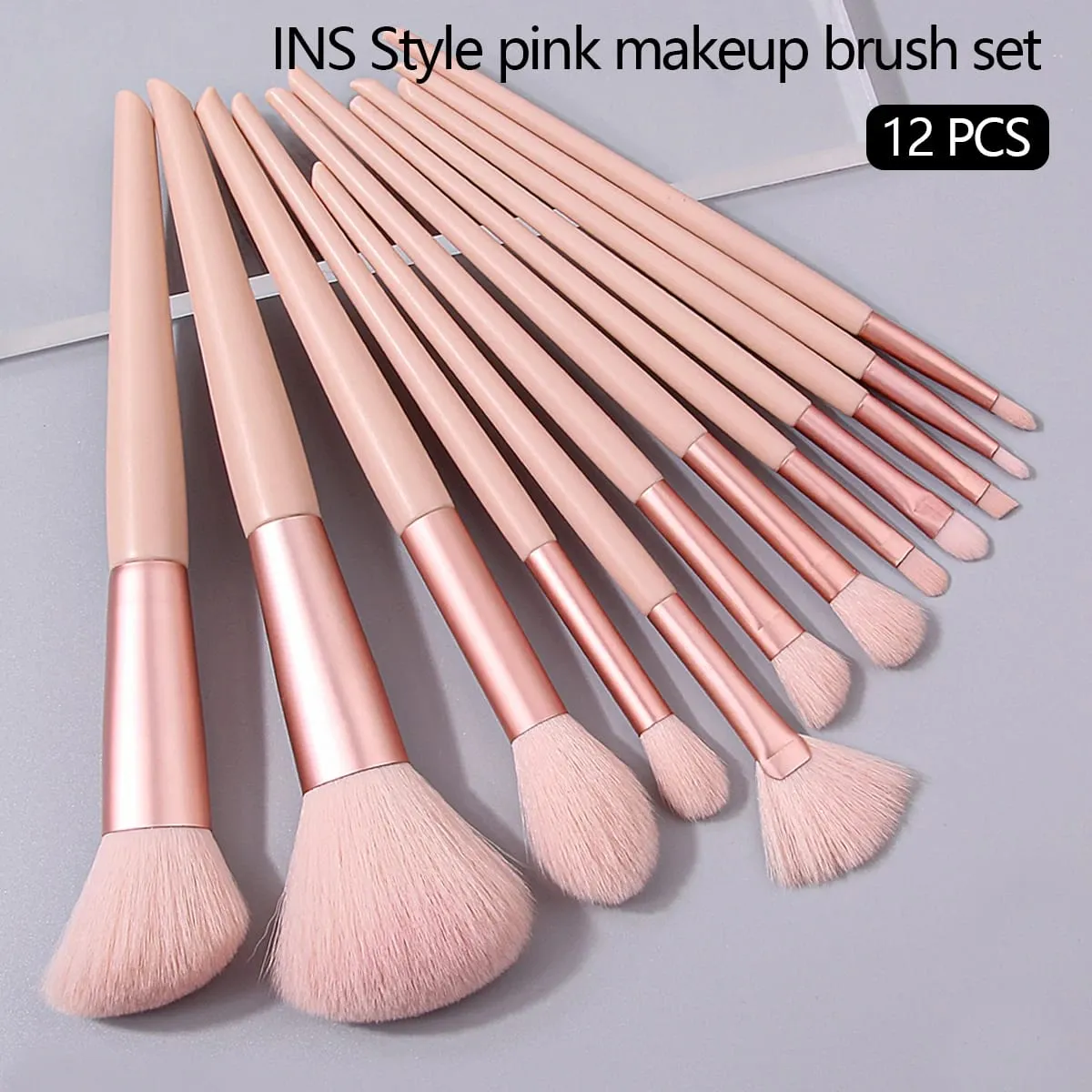 Set di pennelli per trucco rosa da 12 pezzi Pennelli per correttore, fard, cipria, ombretto, evidenziatore, fondotinta, strumenti di bellezza cosmetica — image 1