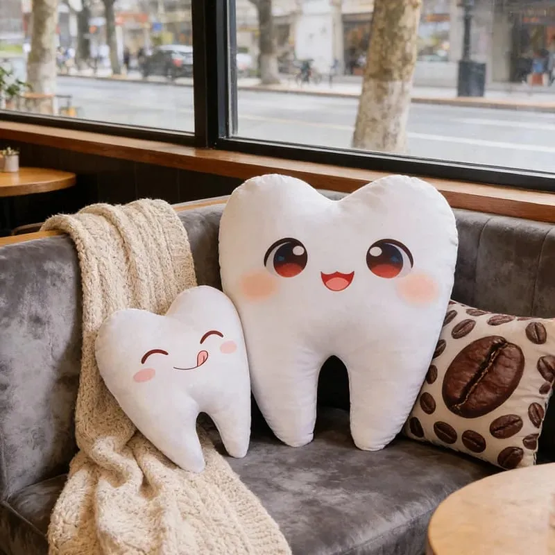 Simulación de encantadores juguetes de peluche con dientes, bonita expresión, dientes blancos, almohada suave rellena, divertido cojín para sofá, regalo para niños — image 5