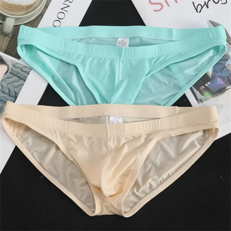 2Pcs Seluar Dalam Sutera Ais Lelaki Seluar Dalam Lutsinar Cepat Kering Pinggang Rendah Seluar Dalam Warna Pepejal Lelaki Seluar Pendek Sukan Bernafas