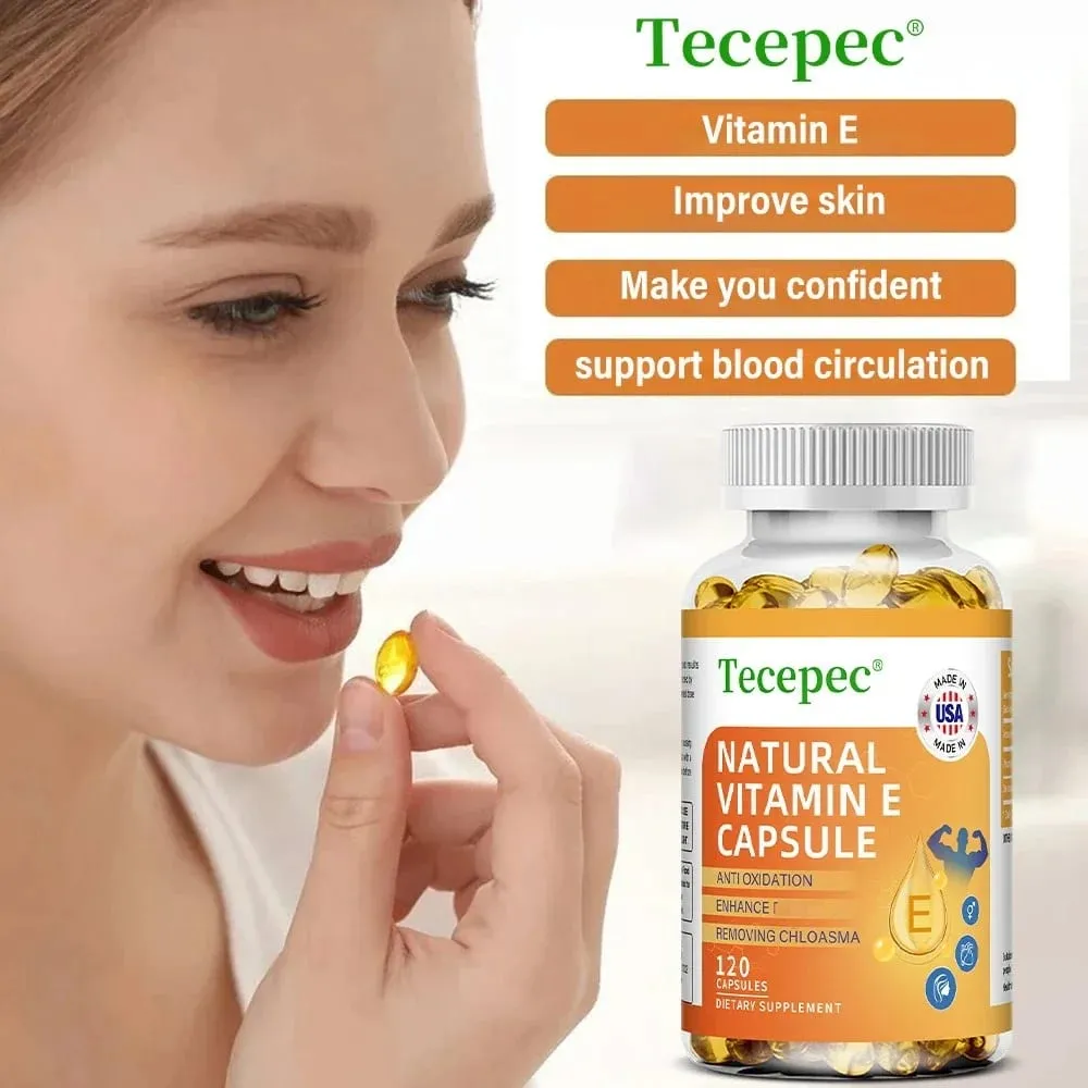 Vitamin-E-Kapseln unterstützen die Blutzirkulation, wirken antioxidativ und hellen den Hautton auf. Tägliche Vitaminergänzung für die Schönheit und Gesundheit — image 4