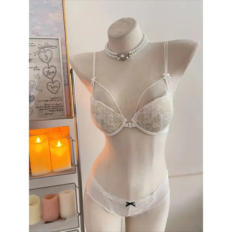 Womens Beauty Back Lace Bra Voorsluiting Ontwerp Geen beugel Dunne bandjes Ademende lingerie voor kleine buste 32-38 Vrijetijdskleding