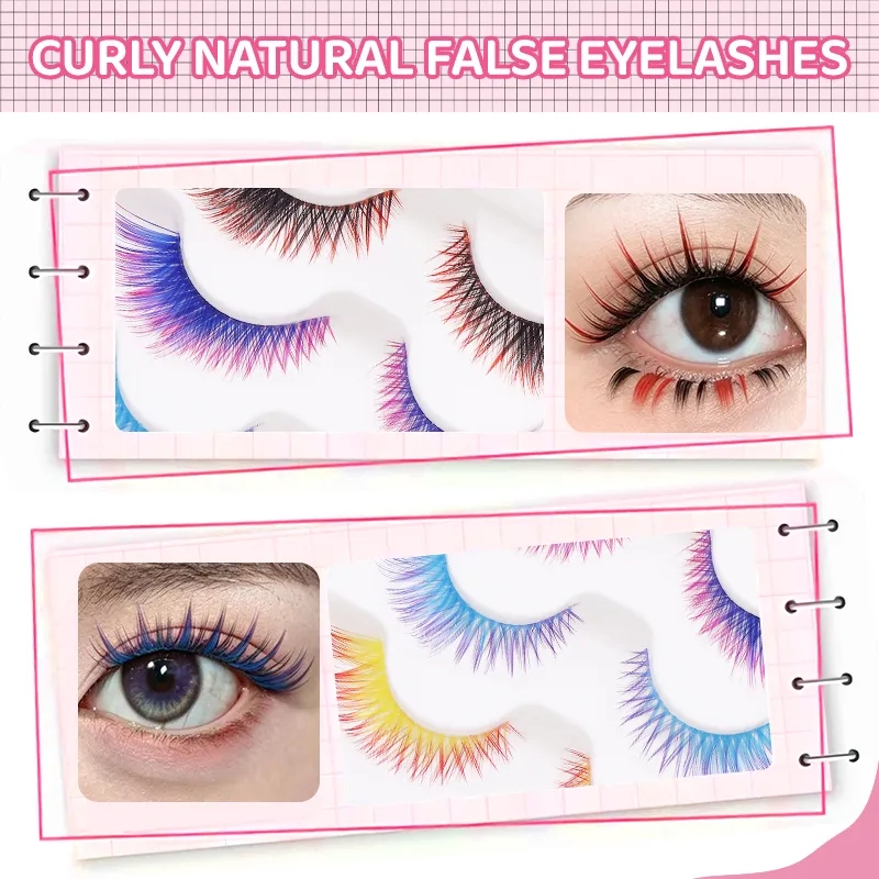 5 คู่ผสมสี Ombre Gradient ขนตาปลอม 3D สีสัน Strip Lashes Handmade Fluffy สีขนตาสำหรับคอสเพลย์แต่งหน้า — image 4