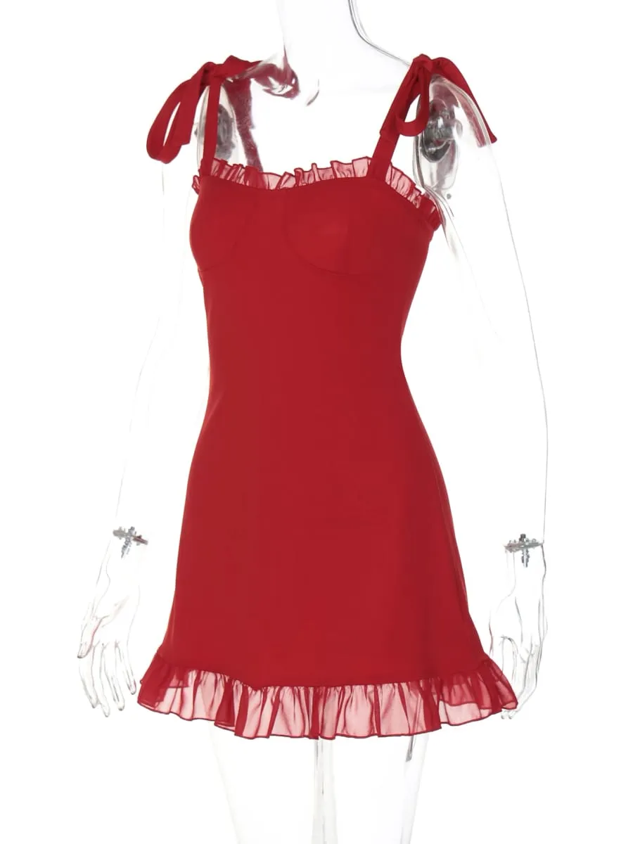 Hugcitar Elegant Solid Slips Ruffles Backless Bandage patchwork Σέξι λεπτό μίνι φόρεμα καλοκαιρινά γυναικεία ρούχα Πάρτι Beach Festival — image 6
