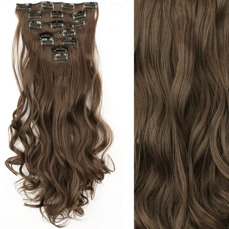 16 clip 7 pezzi / set estensioni dei capelli lungo rettilineo sintetico naturale nero biondo posticcio resistente al calore per l'acconciatura delle donne — image 16