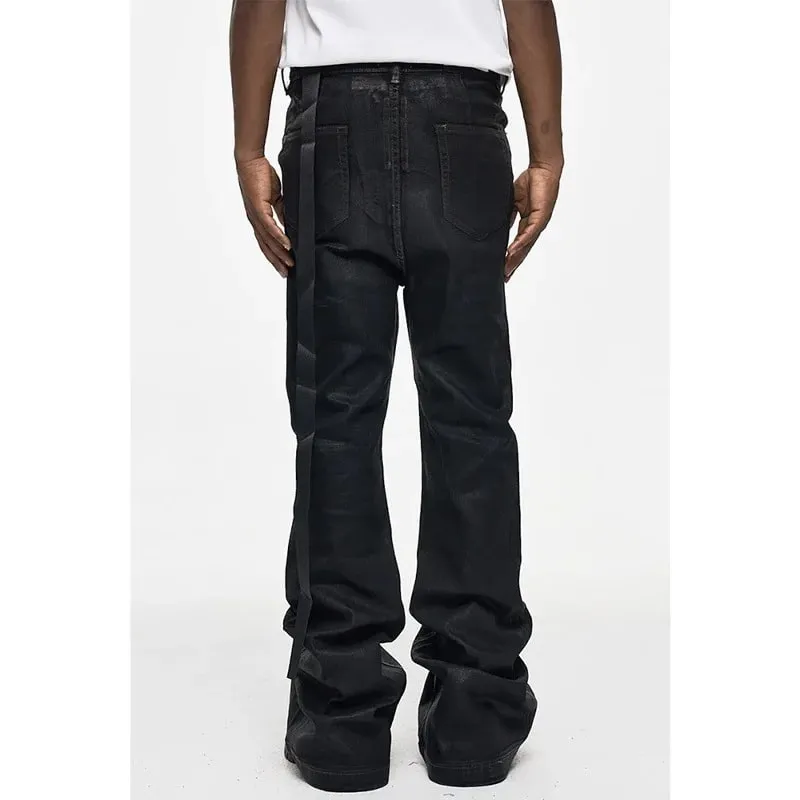 Jeans Panjang Lantai Berkobar Mikro Dilapisi High Street 2026 untuk Pria Celana Wax Mikro-elastis Longgar Pakaian Jalanan Retro — image 6