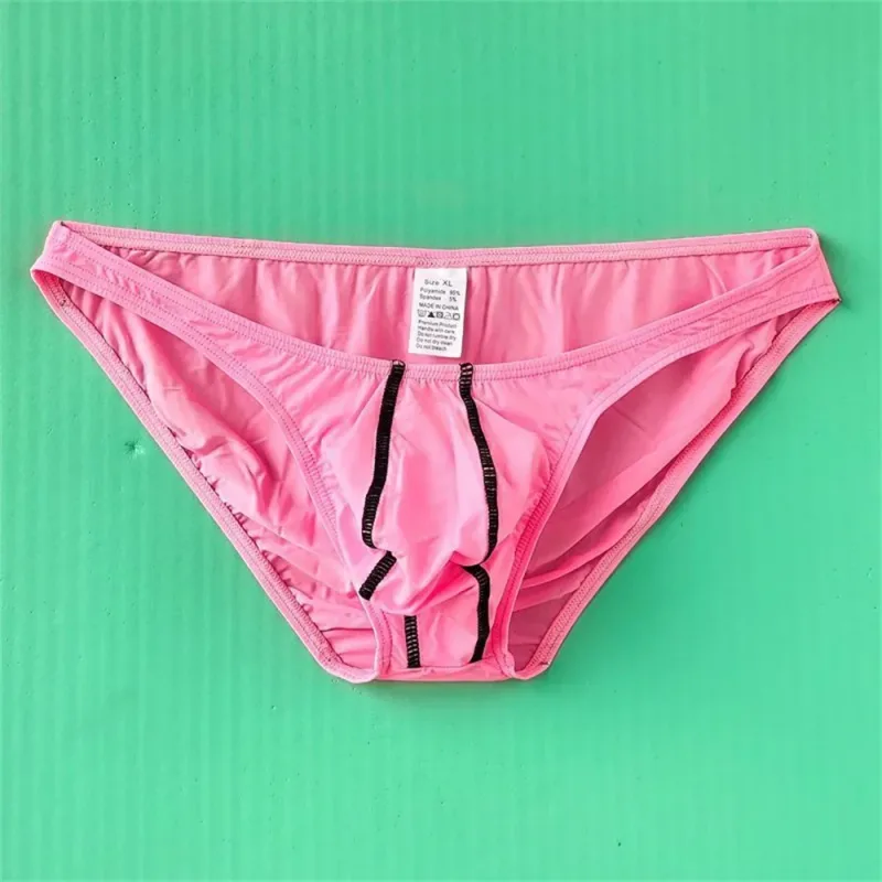 Two Line Stripe Ice Silk Briefs for Men Plus Size Underwear Sexy U Convex Lingerie Low Waist Bugle Pouch Male Panties — image 18