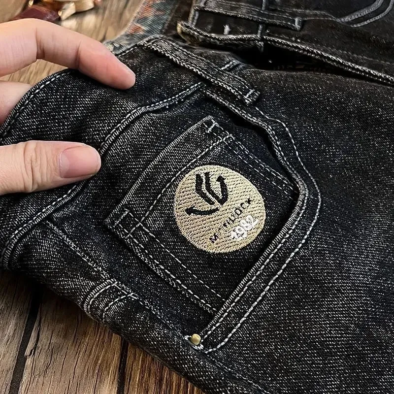 Men's Pants Spring and Summer Embroidery Printing Luxury Elastic Slim Straight Pants Trendy Pants Black Men's Jeans for Men — image 3