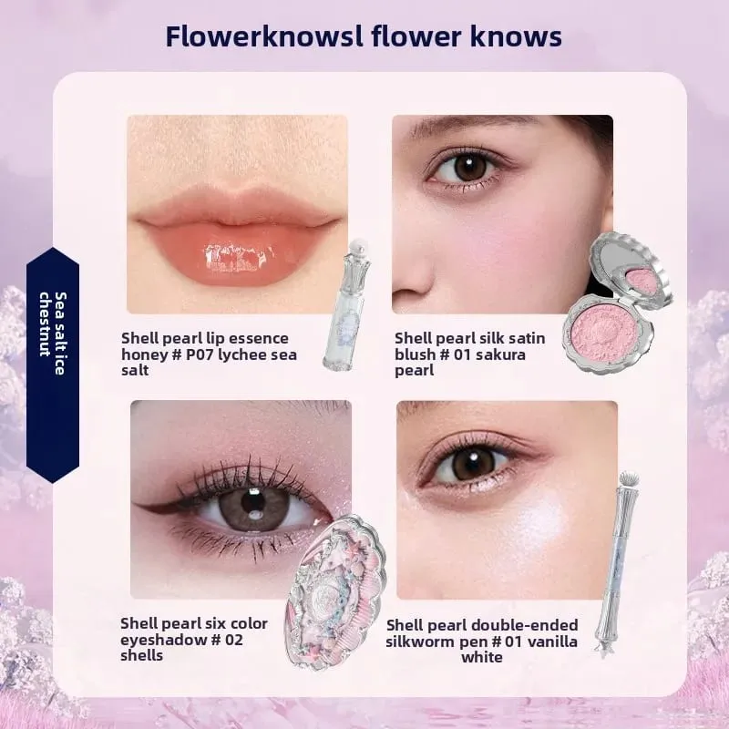 Flowerknows Kotak Hadiah Set Solek Malaikat Kecil Kotak Penuh Lip Glaze Blusher Shell Jewelry Kit Hadiah Hari Lahir Bunga Tahu — image 17