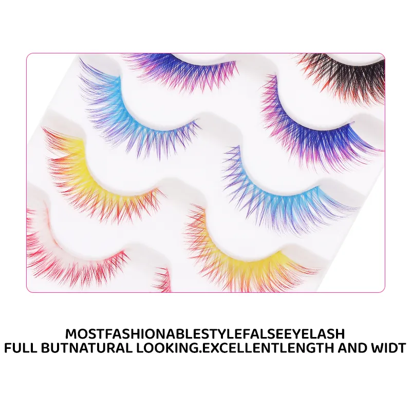 5 คู่ผสมสี Ombre Gradient ขนตาปลอม 3D สีสัน Strip Lashes Handmade Fluffy สีขนตาสำหรับคอสเพลย์แต่งหน้า — image 3