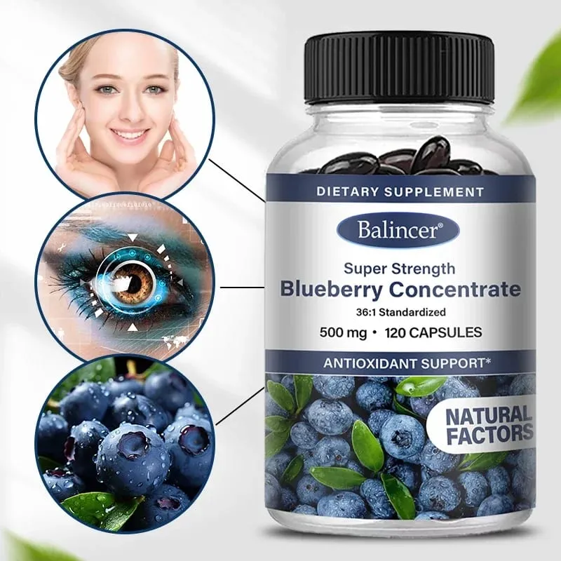 Super Strength Blueberry Concentrate 500 Mg Capsules 120 Softgels Eye Health Vitamins Antioxidant Healthy Vision Supplement — image 4