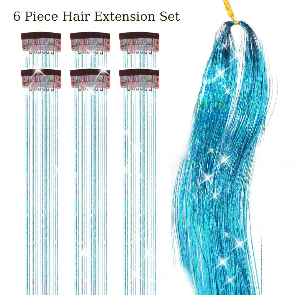 Hair Tinsel Pack Of 6Pcs Clip In Hair Tinsel 20Inch Colorful Glitter Tinsel Hair Extensions Festival Gift Tinsel Fairy Hairpiece — image 10